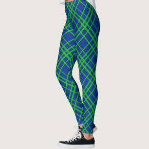 Legging Design de Padrão de Xadrez de Tartan Azul