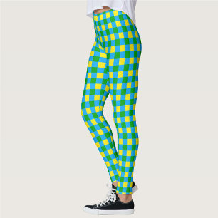 Legging Design de Padrão de Xadrez de Verificação Amarelo 