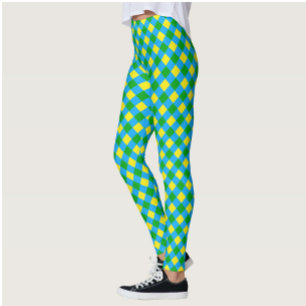 Legging Design de Padrão de Xadrez de Verificação Amarelo 