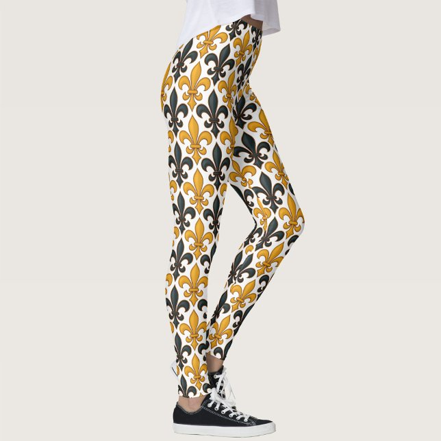 Legging Design de padrão do barroco negro amarelo Fleur-de (Criador carregado)