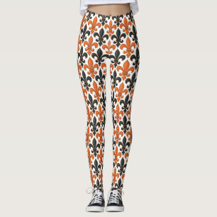 Legging Design de Padrão do Barroco Negro Laranja Fleur-de