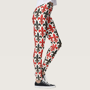 Legging Design de padrão do Red Black Barroco Fleur-de-lis
