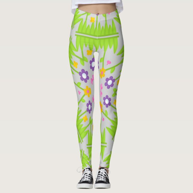 Legging design de padrão floral contínuo caleidoscópio (Frente)