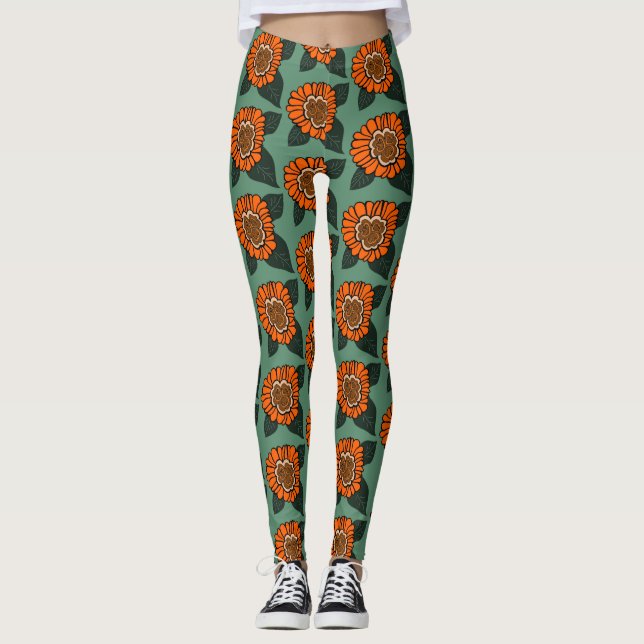 Legging Design de padrão Floral Laranja (Frente)