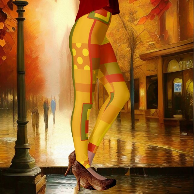 Legging Design de Padrão Geométrico Abstrato moderno (Colorful leggings with a modern geometric pattern design in warm autumn colors)