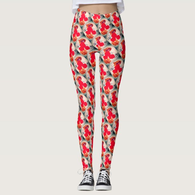 Legging design de padrão Rosa vermelha (Frente)