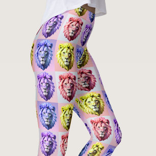 Legging Design de padrão xadrez com cabeça de leão em core