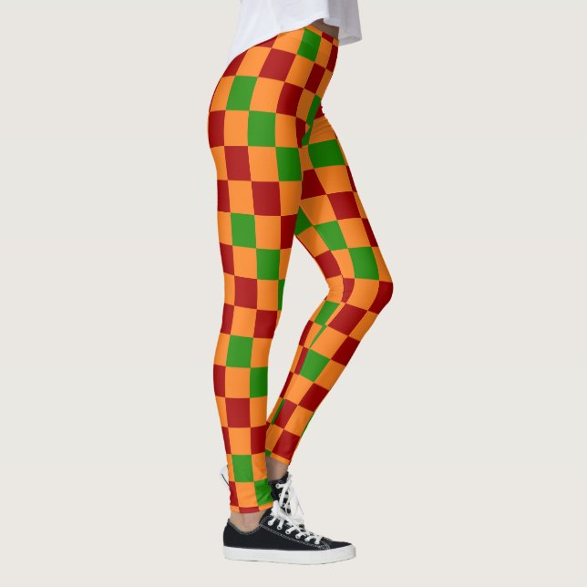 Legging Design de padrão xadrez vermelho laranja verde  (Direita)
