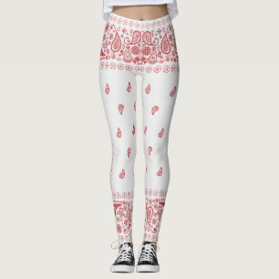 Legging Design de Paisley branco e vermelho