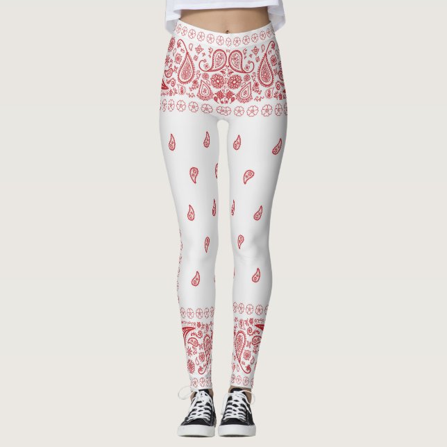 Legging Design de Paisley branco e vermelho  (Frente)