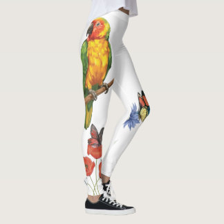 Legging design de papagaio e borboletas em aquarela