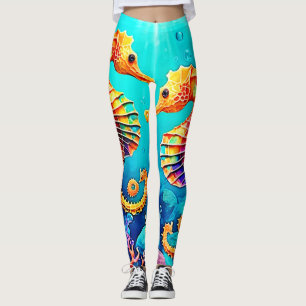 Legging Design de Par Colorida de Cavalo de Mar