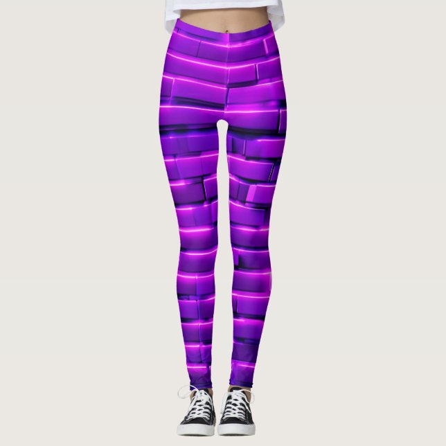 Legging Design de Parede de Tijolo Neon Futurista (Frente)