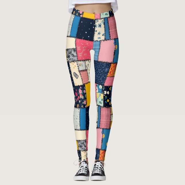 Legging Design de Patchwork Adorável, Padrão Reprodutivo (Frente)