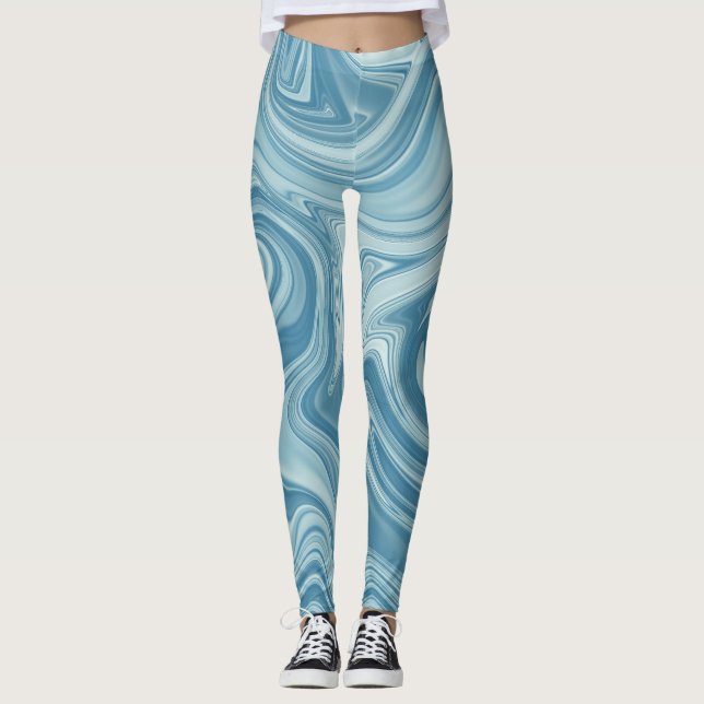Legging Design de pintura azul de água mística (Frente)