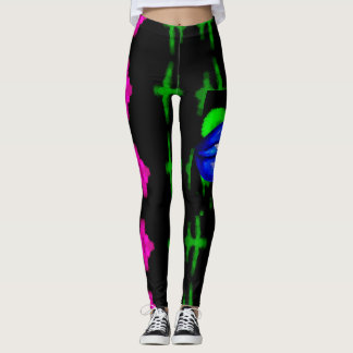 Legging design de pulverização de lábios azuis de neon nyc
