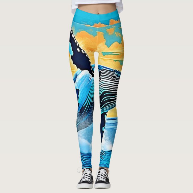 Legging Design de Salto de Liberdade Oceânica de Baleia Ju (Frente)