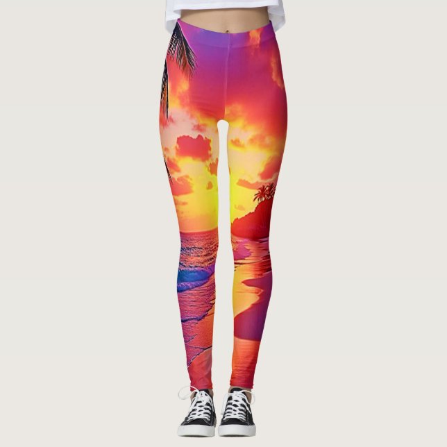 Legging Design de Sonho de Praia Sunset Vibrante (Frente)