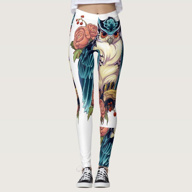 Legging Design de Tatuagem de Coruja (Frente)