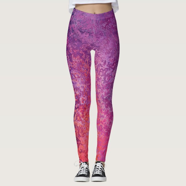 Legging design de textura abstrato em rosa e roxo (Frente)