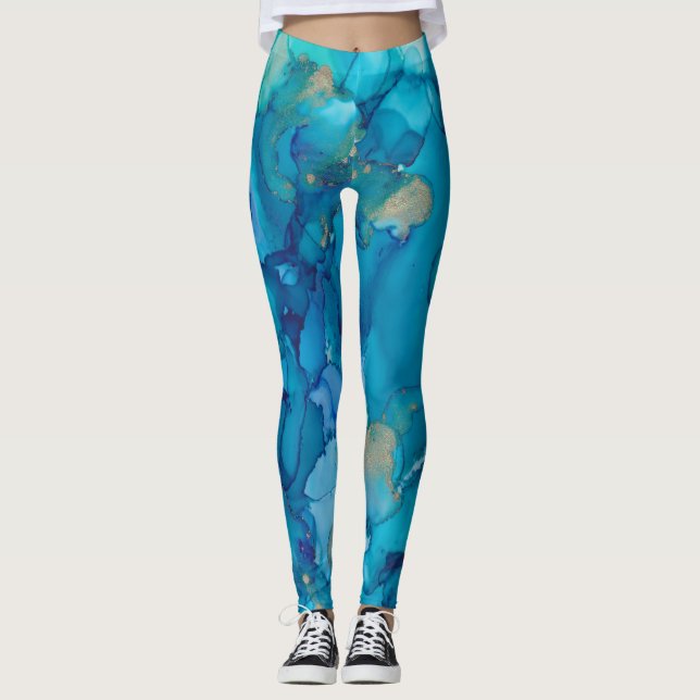 Legging Design de Tinta Azul/Dourada (Frente)