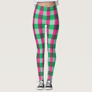 Legging Design de Verificação de Gingham Verde Rosa