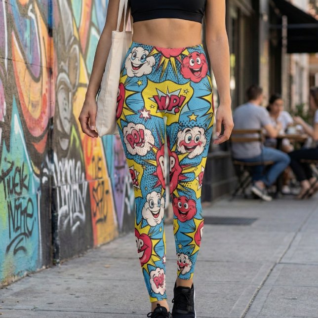 Legging Design Divertido de Explosão de Arte Pop de Desenh (Criador carregado)