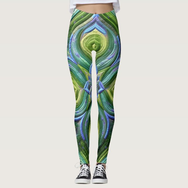 Legging Design do abstrato azul esverdeado (Frente)