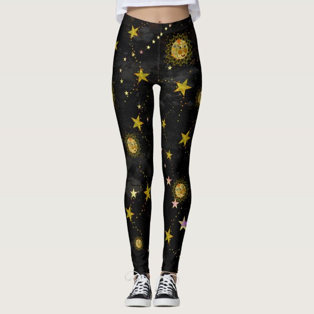 Legging Design do abstrato das caneleiras, do Sun, da lua (Frente)