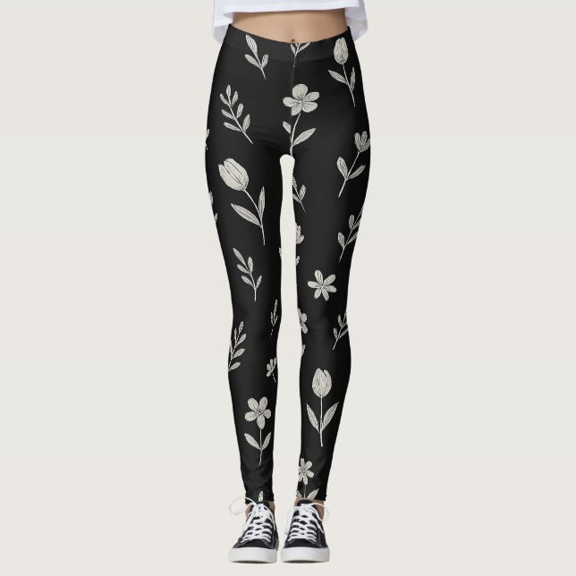 Legging Design do Boho Negro e Branco (Frente)
