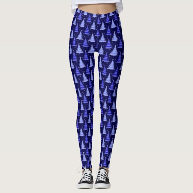 Legging Design do padrão azul da árvore de Natal (Frente)