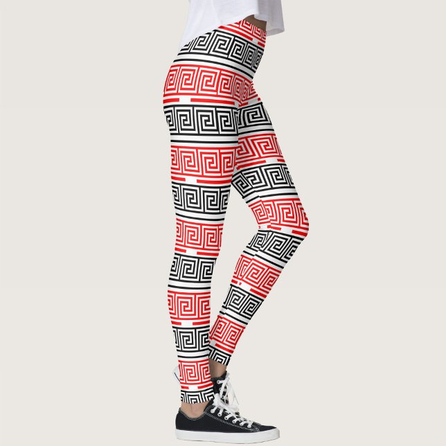 Legging Design do Padrão de Frete preto branco vermelho gr (Criador carregado)