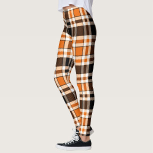Legging Design do Padrão do Flannel Branco Laranja Preto d