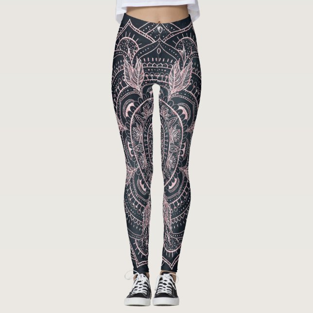Legging Design Elegante de Cinza de Mandala Dourada (Frente)