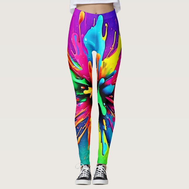 Legging Design Explosão de Tinta Vibrante (Frente)