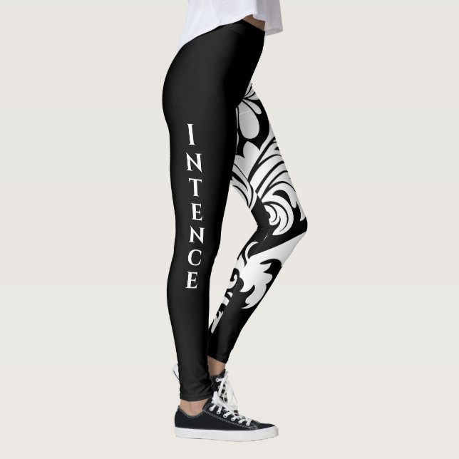 Legging Design floral branco intenso, preto em um pé (Direita)
