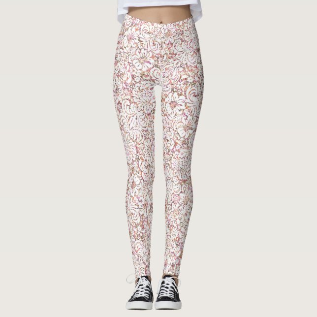 Legging Design floral branco-rosa-claro (Frente)