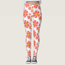 Legging Design floral cor-de-rosa-escuro em base branca e 