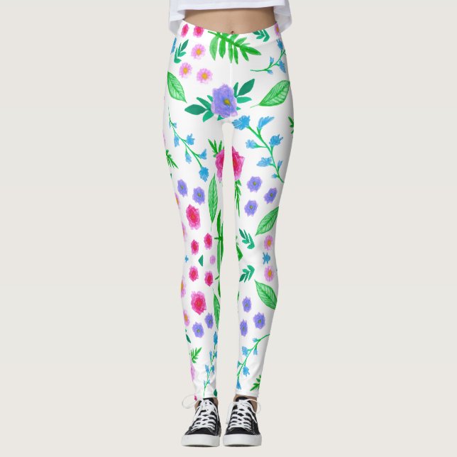Legging design floral, muitos rosas e folhas verdes (Frente)