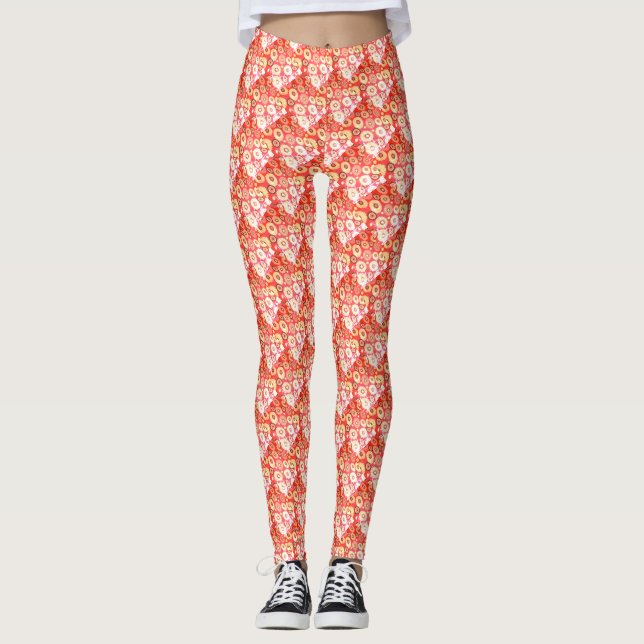 Legging Design floral vermelho branco incrível (Frente)