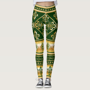 Legging Design Gaélico Céltico Branco Verde-escuro