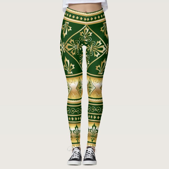 Legging Design Gaélico Céltico Branco Verde-escuro (Frente)