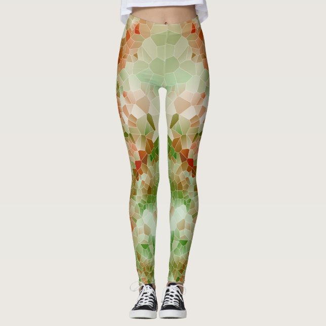 Legging Design Geométrico do Cristal Laranja Verde e Escur (Frente)