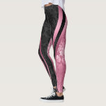 Legging Design Geométrico dos Damascos Florais Pretos e Ro<br><div class="desc">Damascos florais elegantes,  pretos e cor-de-rosa,  num design geométrico com tiras decorativas. Você pode solicitar este design na sua cor favorita.</div>