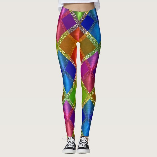 Legging Design Geométrico Muito Colorida com Glitter (Frente)