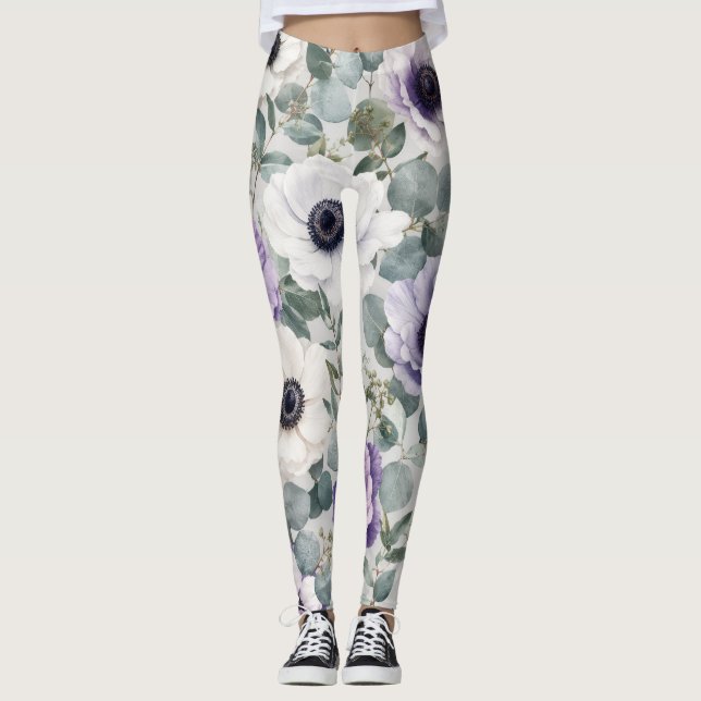 Legging Design Moderno de Anêmona e Eucalipto (Frente)