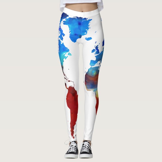 Legging Design moderno do mapa do mundo em caneleiras (Frente)