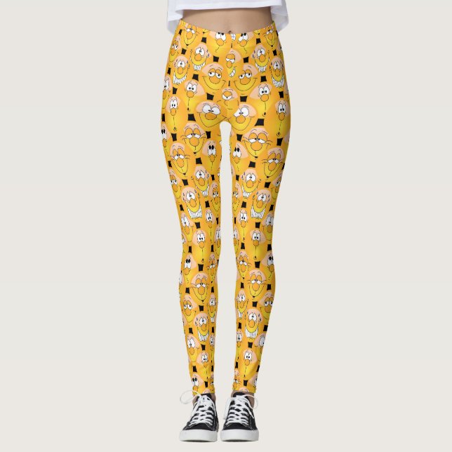 Legging Design na moda amarelo de Emoji do divertimento (Frente)