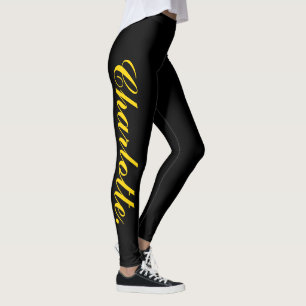 Legging Design o seu próprio nome nas coxas pretas do Na m