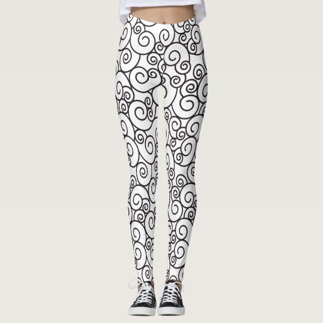 Legging Design preto branco espiral de padrão duplo roxo (Frente)